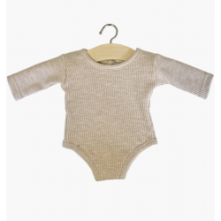 Body en maille côtelée de couleur beige chiné - Les P'tits Basiques de la marque Minikane-detail