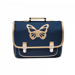 Cartable bleu marine avec un motif papillon pailleté doré - Caramel and Cie-detail