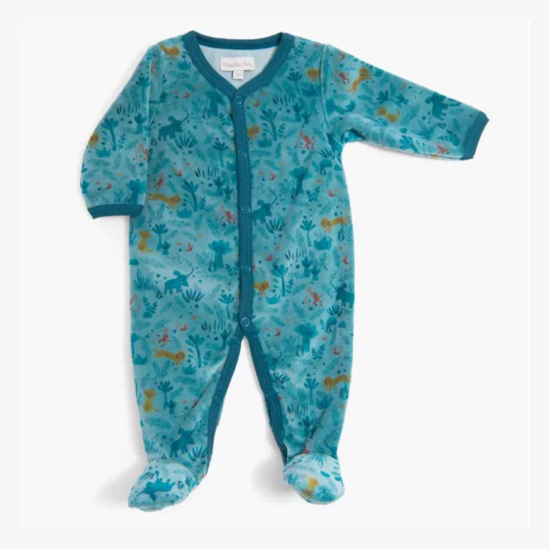 Pyjama en velours bleu nuit avec un motif savane en taille 3 mois, Moulin Roty