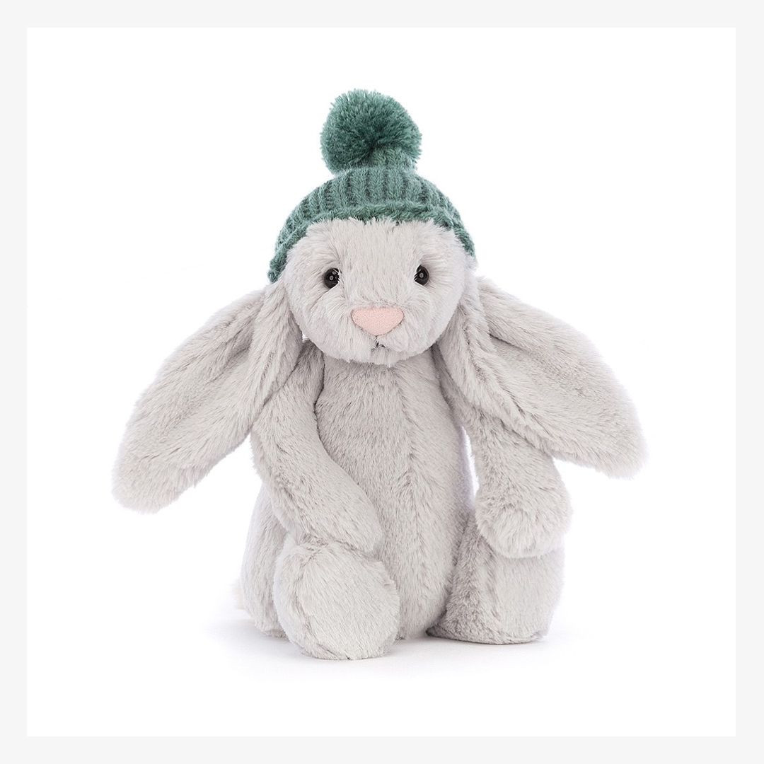 Jellycat - Peluche lapin gris avec son bonnet