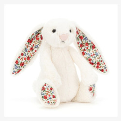 Petite peluche lapin blanc avec du liberty dans les oreilles et sous les pattes - Jellycat-detail